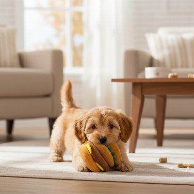 jouet chien petit peluche grinçant bruillant mordiller nourriture