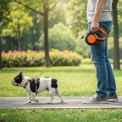 laisse enrouleur pour chien petit orange
