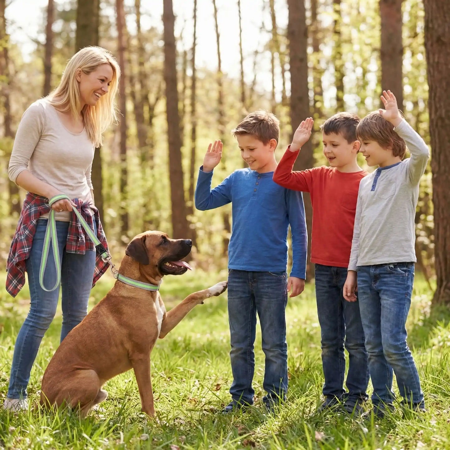 laisse-pour-chien-couleur-vert-jeux-foret-femme-enfants