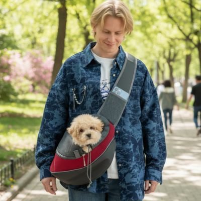 sac de transport pour chien couleur rouge marche exterieur