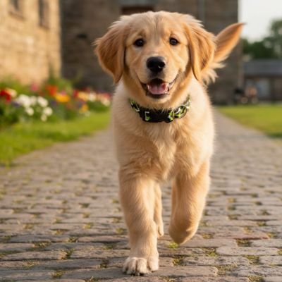 collier chien chiot exterieur marche fleure jaunes noire berger allemant 