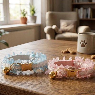 collier chien couleur bleue rose clochette pour petit chien