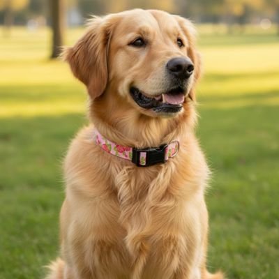 collier chien gros sortie parc couleur rose exterieur  