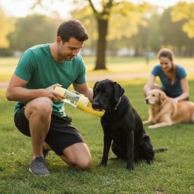 gourde pour chien bois jaune montagne