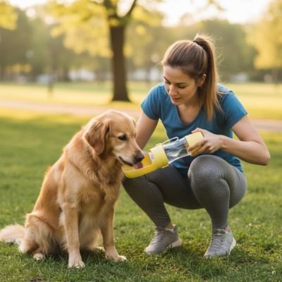 gourde pour chien jaune parc