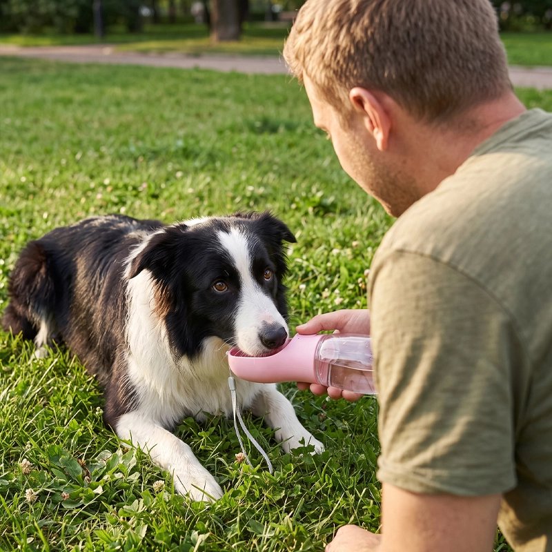 gourde pour chien rose homme parc sortie sentier