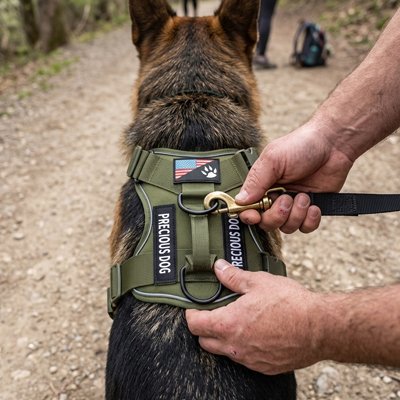 harnais chien couleur camouflage sortie en foret homme