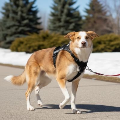 harnais chien noir promenade sentier toute saisons