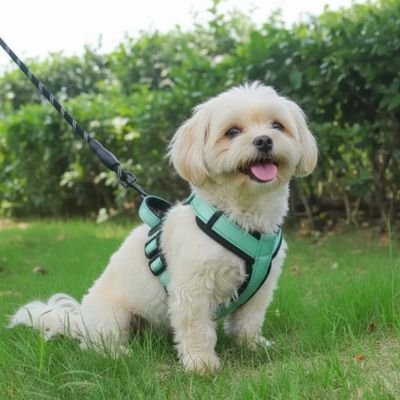 Harnais pour petit chien couleur vert sortie exterieur  
