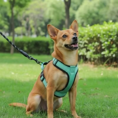 harnais pour petit chien couleur vert sortie exterieur  
