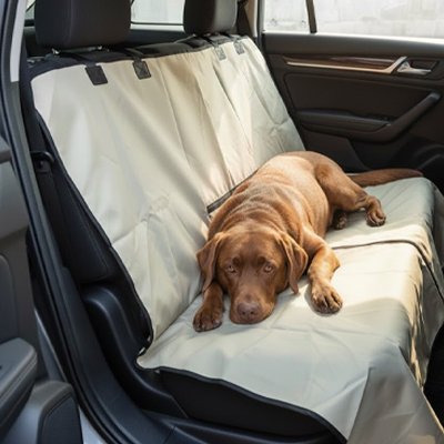 housse voiture chien couleur blanc banc arriere gros labrador    