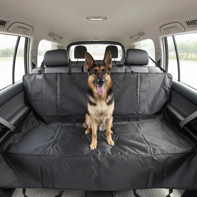 housse voiture chien couleur noir avec gros berger allemand