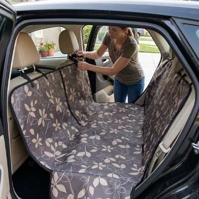 housse voiture chien couleurs marron avec fleur installation facile