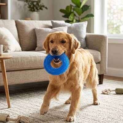 jouet-chien-couleur-bleue-petit-chiot-plasir-interieure-exterieure