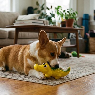 jouet chien couleur jaune grandeur moyenne interieur