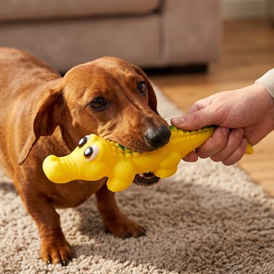 Jouet chien couleur jaune grandeur petit