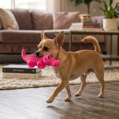jouet chien couleur rose qui joue intérieur