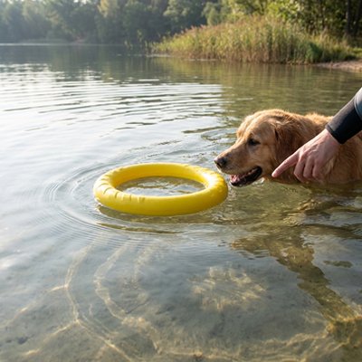 jouet chien jaunes exterieur eau