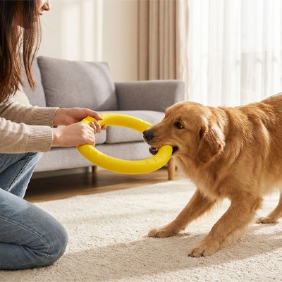 jouet chien jaunes interieur femme 