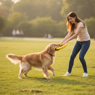 jouet chien jaunes parc exterieur femme