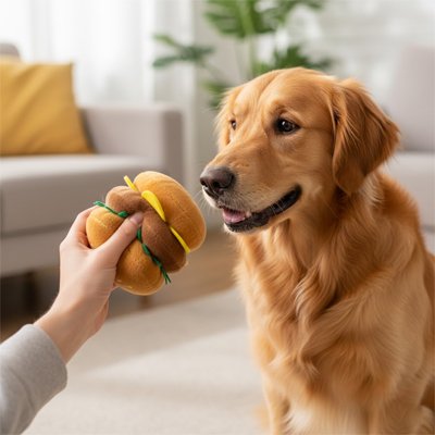 jouet chien peluche grinçant grand nourriture hamburger macher interieur