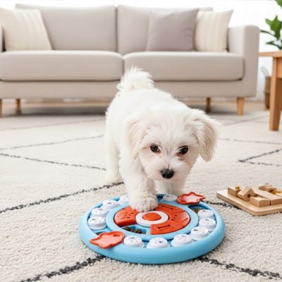 jouet pour chien​ interactifs couleur bleue rouge blanc apprentissage