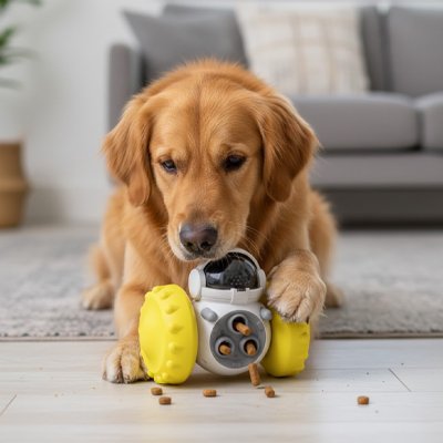 jouet pour chien​ distributeur jaune interieur​ 