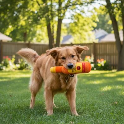 jouet pour chien grand bouteille tequila rouge jardin exterieur