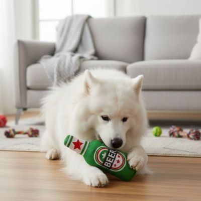 jouet pour chien grandeur moyen bouteille biere vert salon interieur