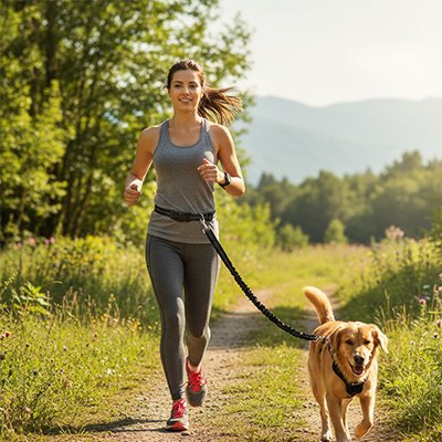 laisse chien canicross femme course sentier foret noir randonner 