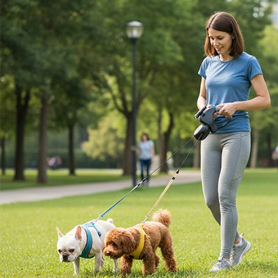 laisse double pour chien promenade deux chien marche parc femme