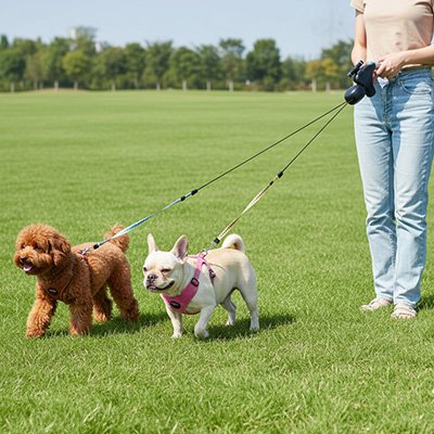 laisse double pour chien promenade deux chien marche parc femme