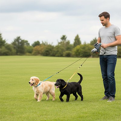 laisse double pour chien promenade deux chien marche parc homme