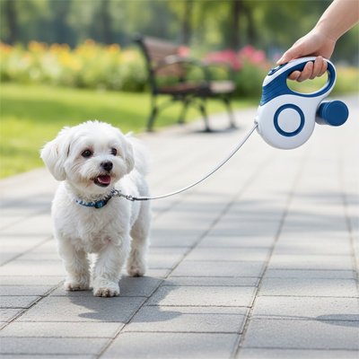 laisse enrouleur chien blanc bleue parc