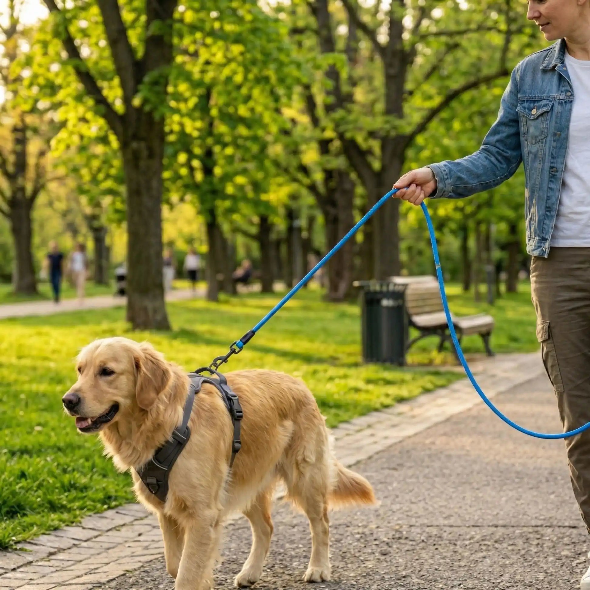 laisse pour chien couleur noir sortie homme parc