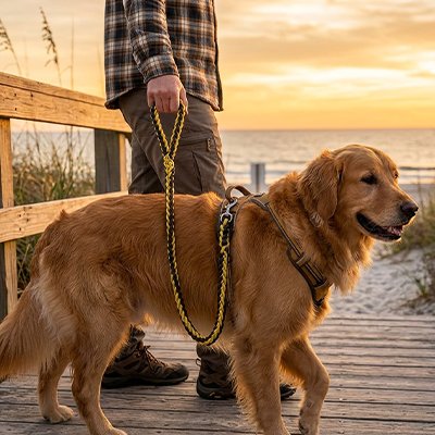 laisse pour chien couleur jaune noir plage ete 