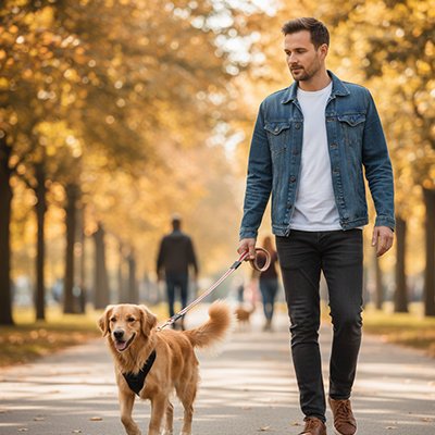 laisse pour chien couleur Rouge randonner avec homme automne 