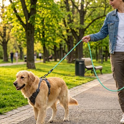 laisse pour chien couleur vert sortie parc femme printemps