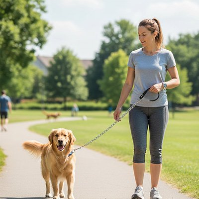 laisse pour chien femme parc sentier poignée en cuir