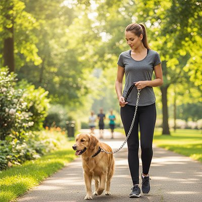 laisse pour chien femme parc sentier poignee en cuir