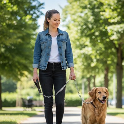 laisse pour chien femme sortie sentier poignée en cuir