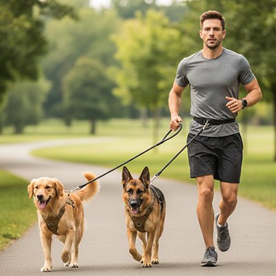 laisse pour chien marche plusieurs chiens couleur noir sentier parc