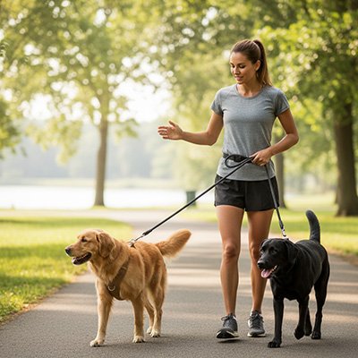 laisse pour chien marche plusieurs chiens couleur noir sentier parc
