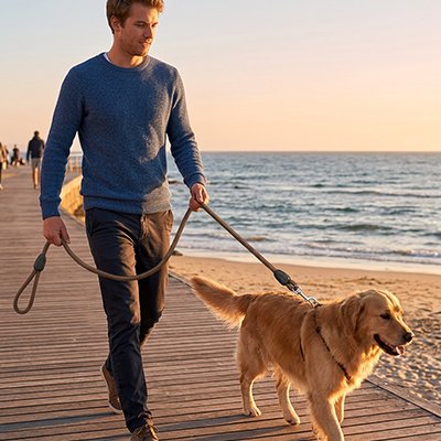 longe pour chien laisse couleur brun sortie plage homme 