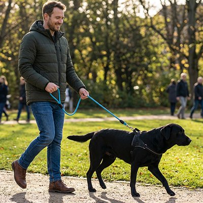 longe pour chien laisse nylon couleur bleue marche homme