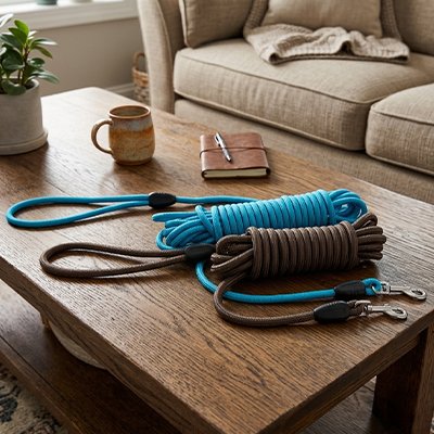longe pour chien laisse nylon couleur brun bleue