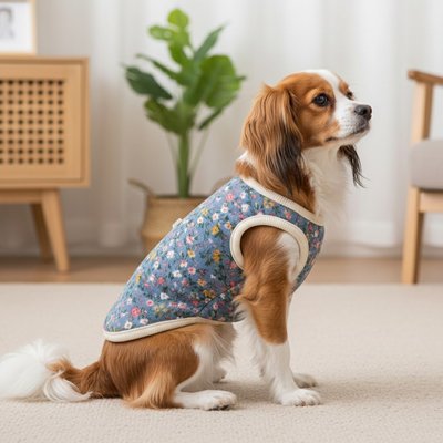 manteau chien bleue blanc fleur exterieur hiver printemps automne 