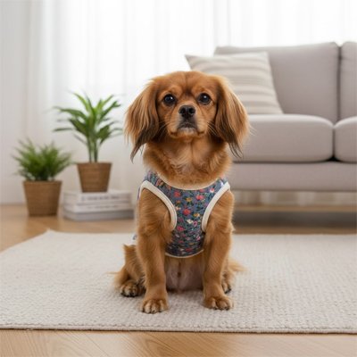 manteau chien bleue blanc fleur exterieur hiver printemps automne