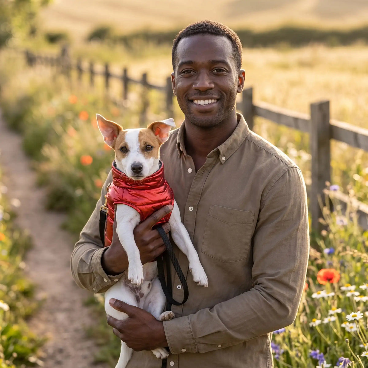 manteau chien couleur rouge homme promenade