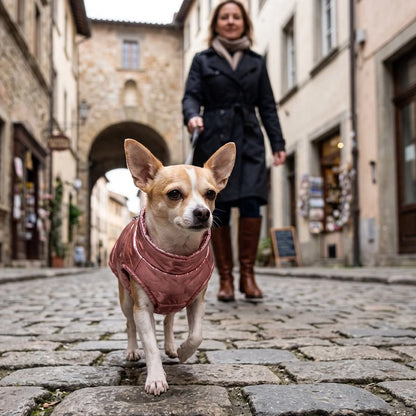 manteau chien couleur rouge marche sortie femme temps froid